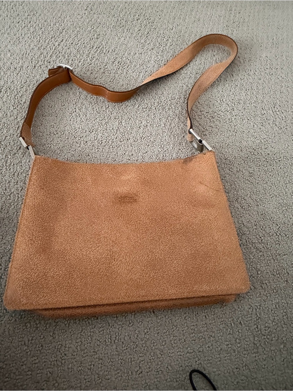 Tan Longchamp Women's Shoulder Bag - Suede Textured Crossbody